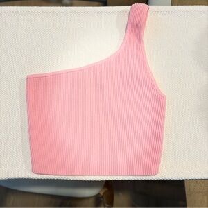 Aritzia- Babaton bubble gum Pink One-Shoulder Ribbed Crop Top